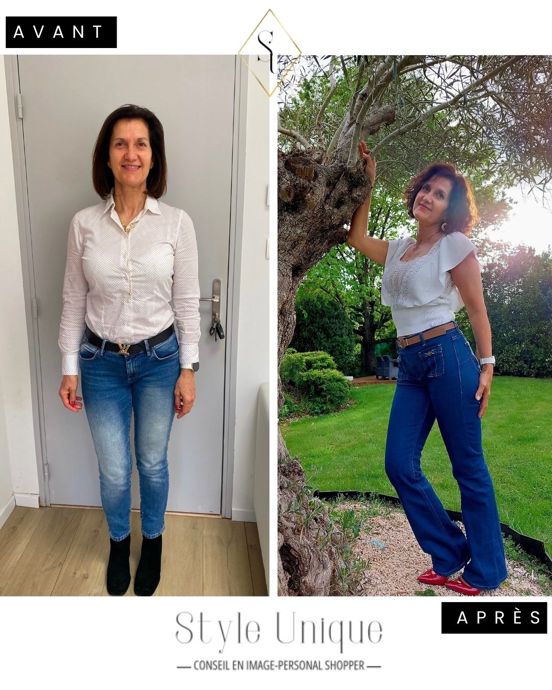 Avant-après relooking Marie-Line-Style Unique Paris-Genève-Toulouse